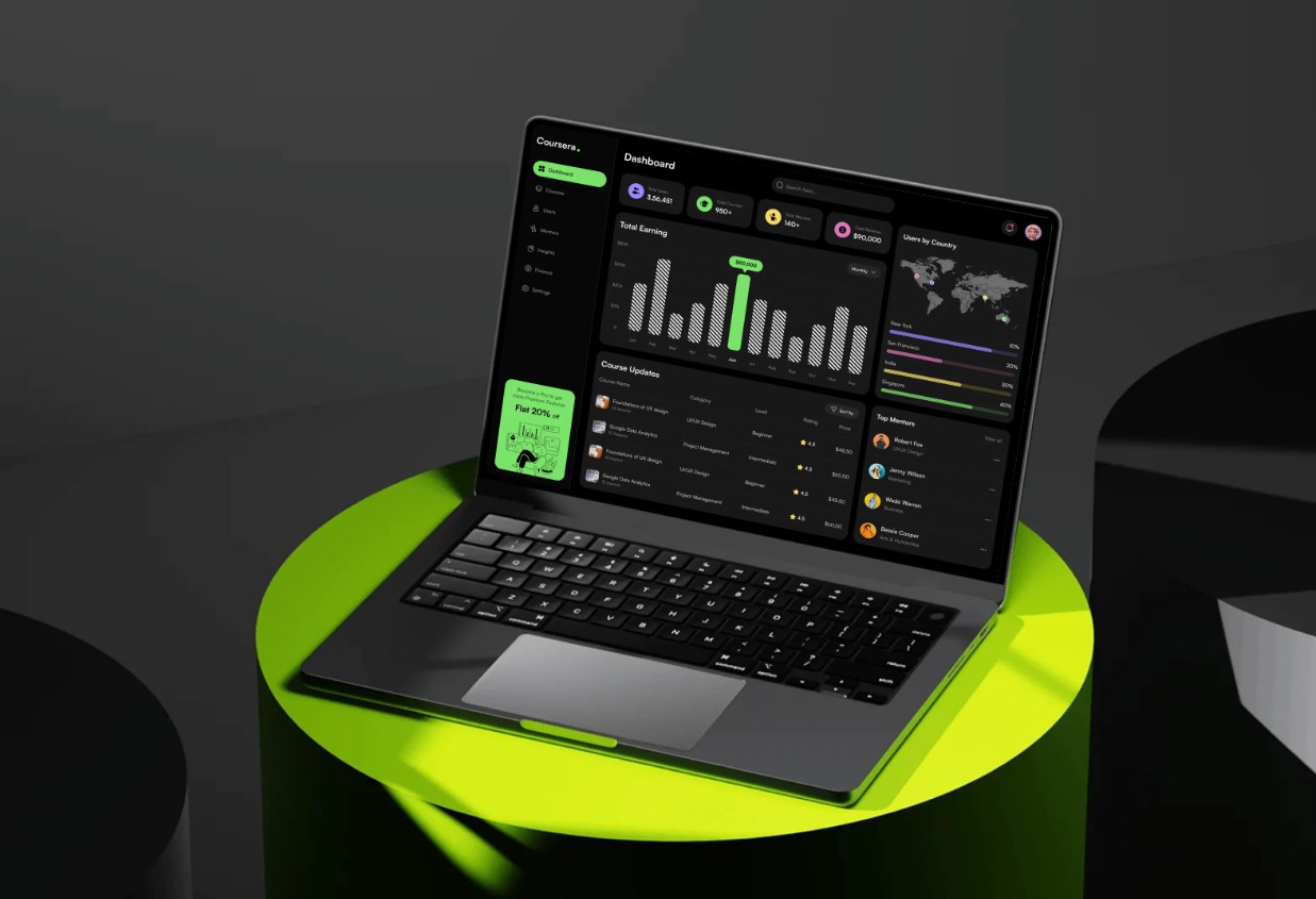 Crostini micro-course dashboard on a laptop